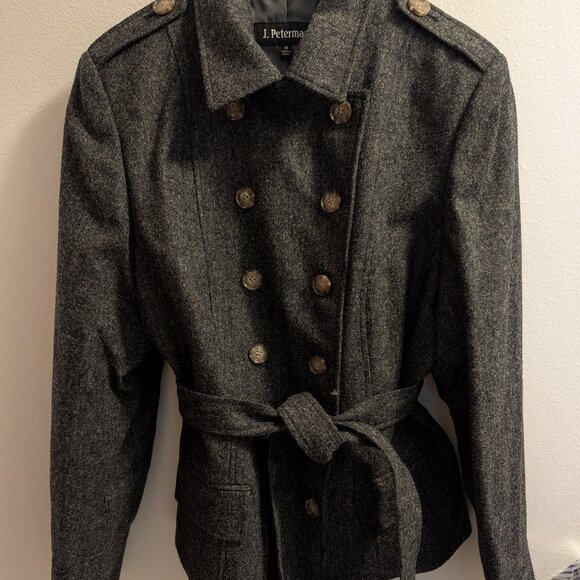 J. Peterman Jackets & Blazers - J. Peterman belted wool peacoat, double breasted, military button style, s16